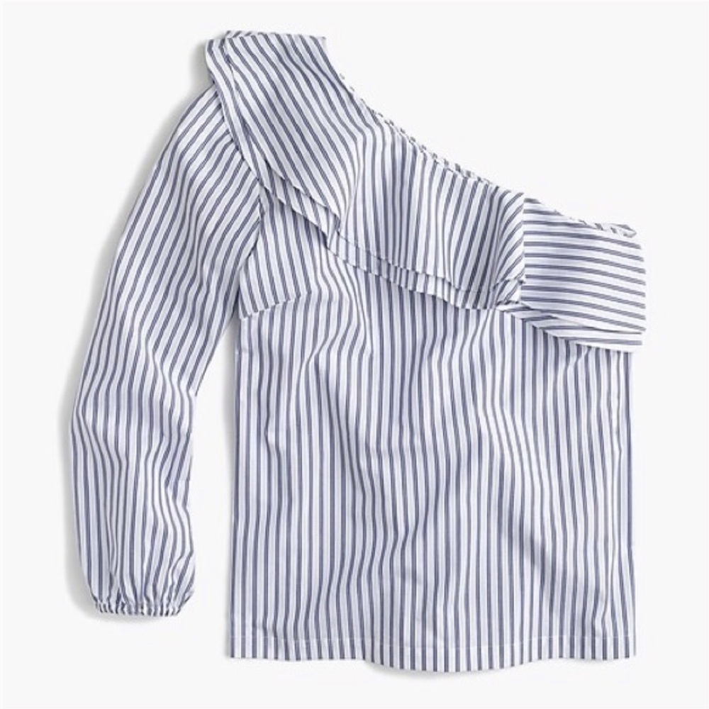 NWOT J Crew Striped One-Shoulder Ruffle Top - Picture 2 of 2